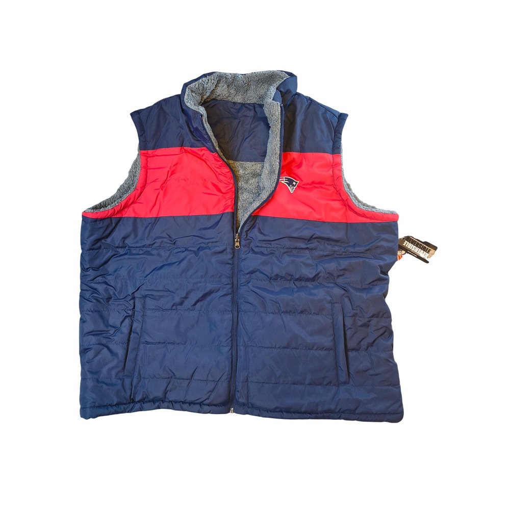 NFL Team Apparel New England Patriots Reversible Puffer Sherpa Vest Size XL/2XL
